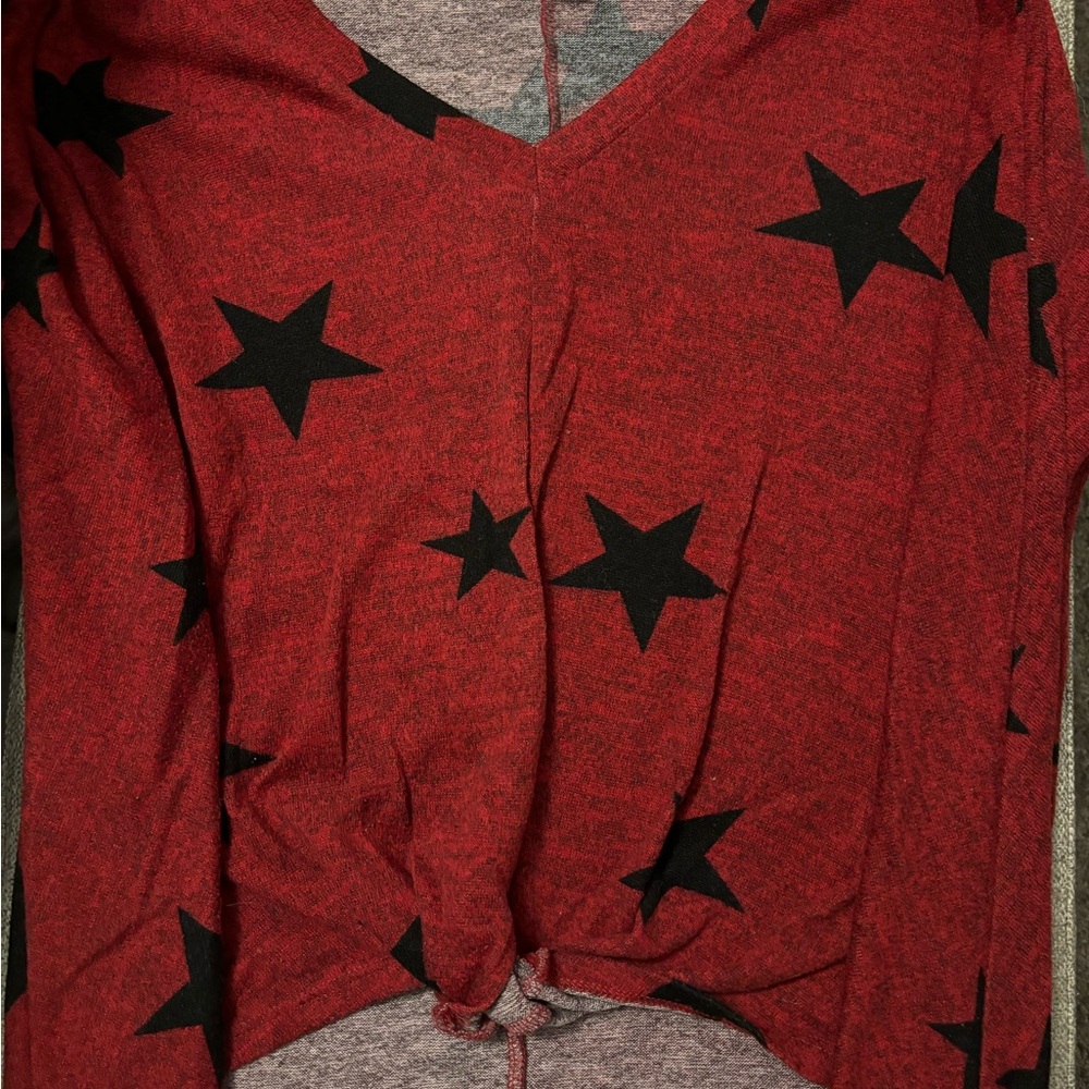 by & by Red and Black Patterned Top